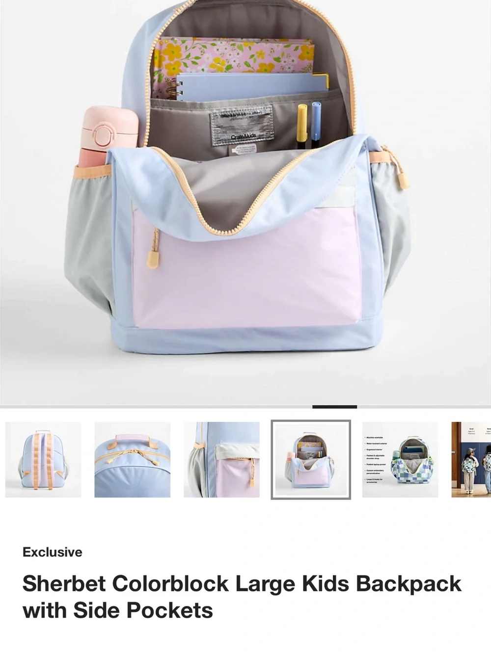 Sherbet Colorblock Large Kids Backpack with Side Pockets - Pastel Blue & Pink